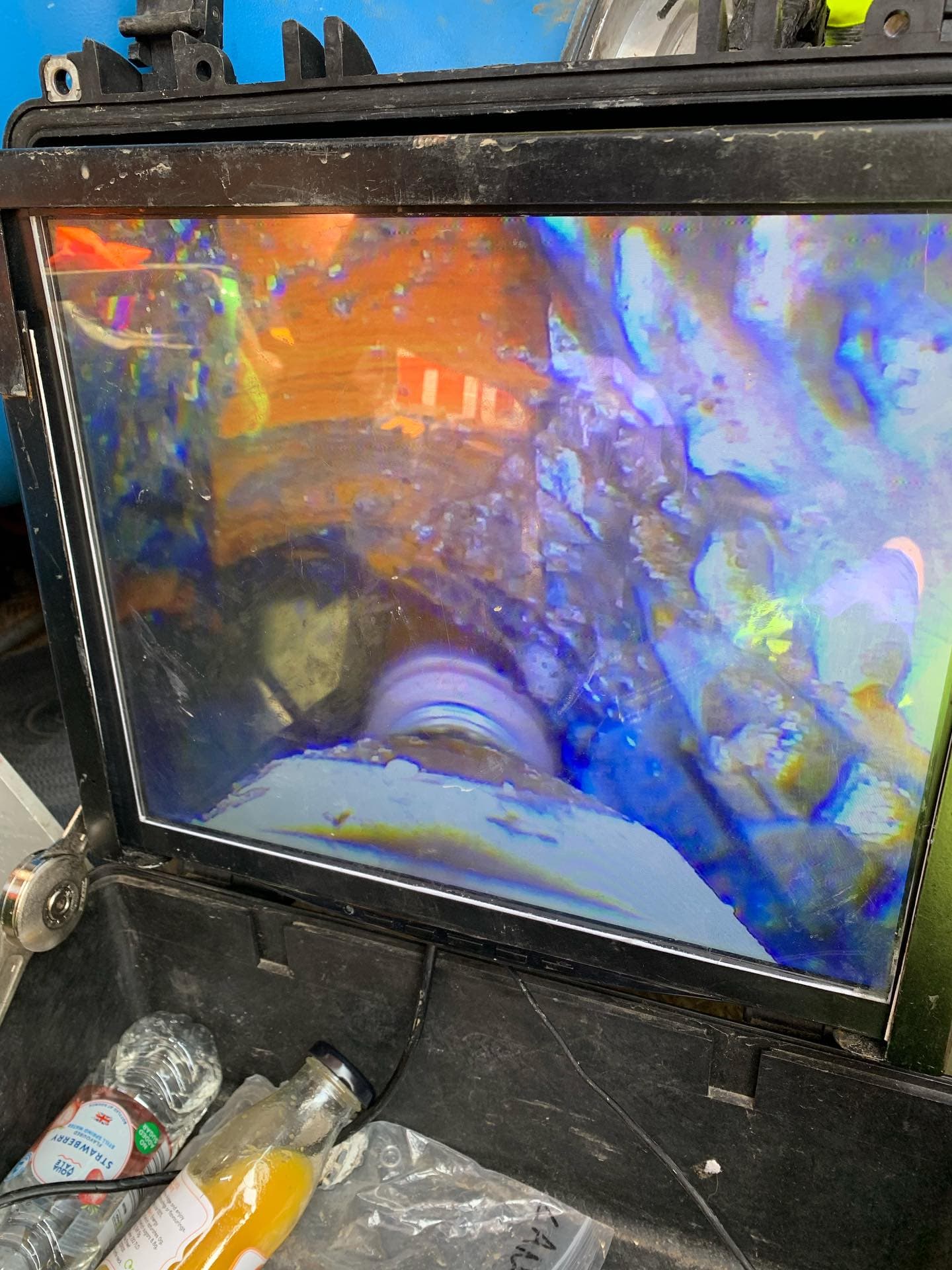 Robotic cutting machine in action inside the pipe