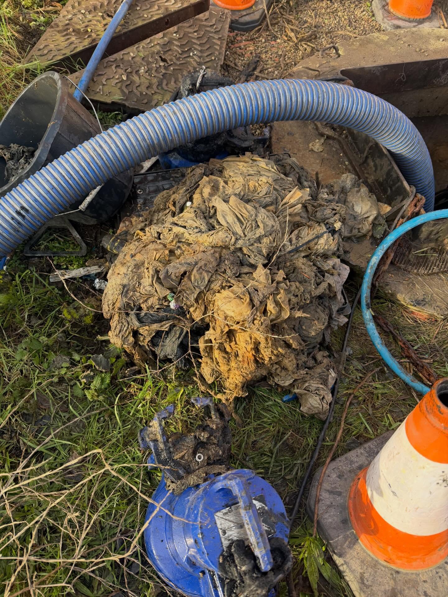 Rag waste removed from a blocked pump station